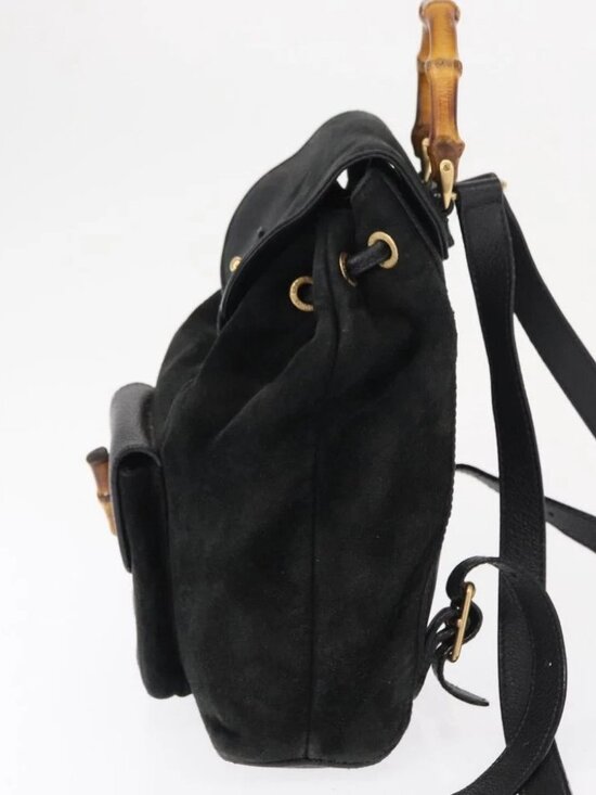 GUCCI Bamboo Backpack Suede Black Gold - Picture 3 of 16